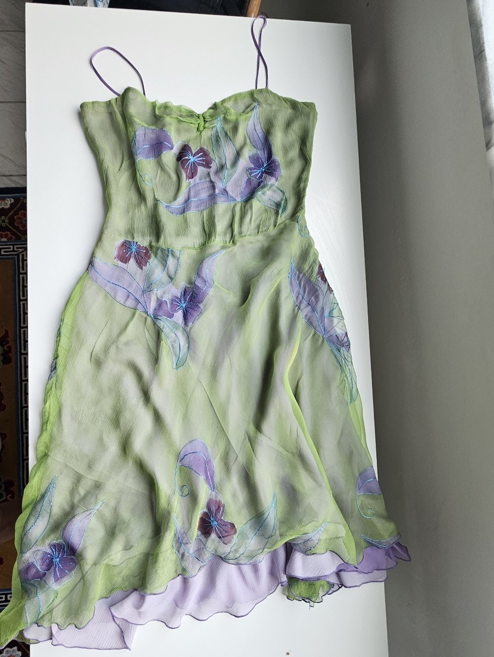 Vintage Handmade Embroidered Layered Silk Watercolor Fairy Dress - Picture 6 of 14